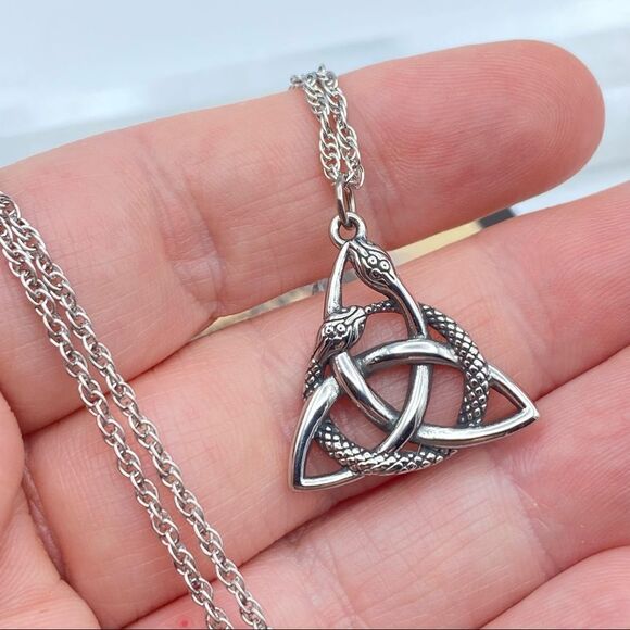 Stainless Steel Celtic Knot Serpents Necklace - Picture 5 of 5